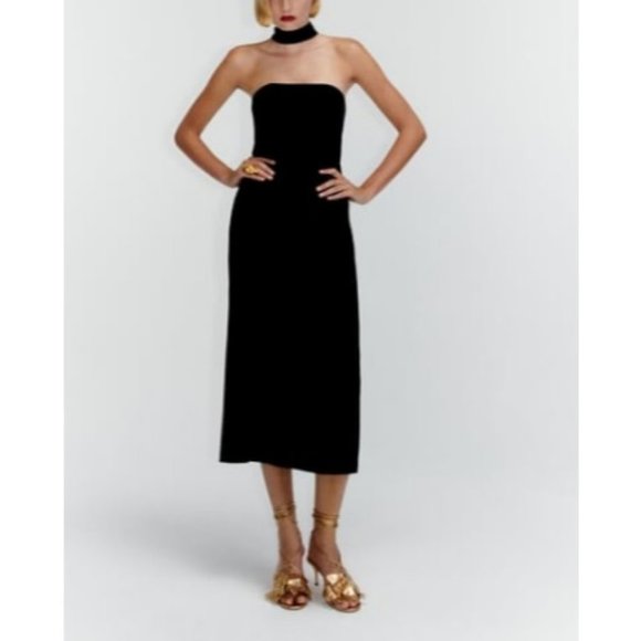 Zara Dresses & Skirts - Zara Women's Black Draped Choker Midi Dress Size M